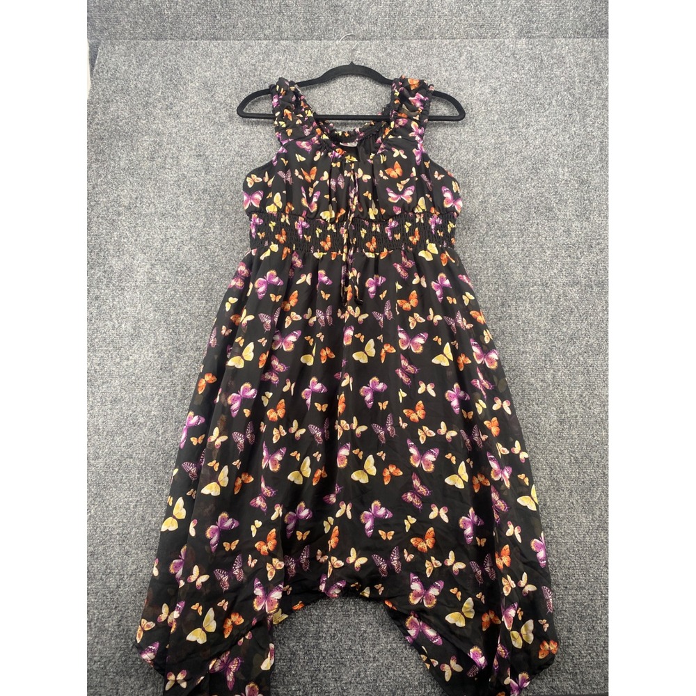 No Boundaries Butterfly Handkerchief Hem Dress Womens XL Black Smocked Casual